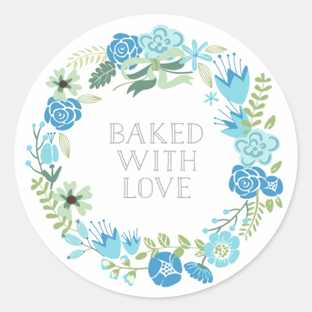 Adesivo Redondo Feita com Love Floral Wreath | Obrigado, Stickers (Frente)
