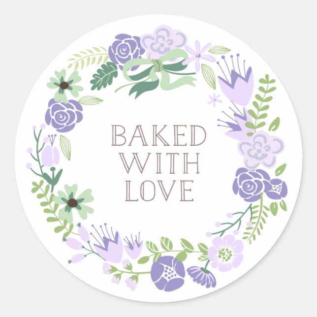 Adesivo Redondo Feita com Love Floral Wreath | Obrigado, Stickers (Frente)