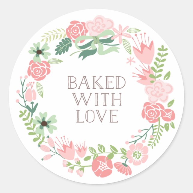 Adesivo Redondo Feita com Love Floral Wreath | Obrigado, Stickers (Frente)