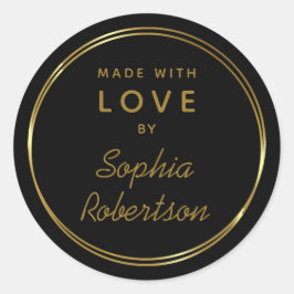 Adesivo Redondo Feita com o Amor, Círculos Dourados Personalizados
