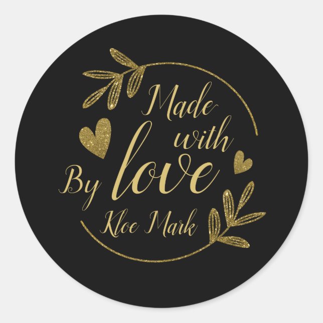 Adesivo Redondo Feita Com O Amor, Dourada (Frente)
