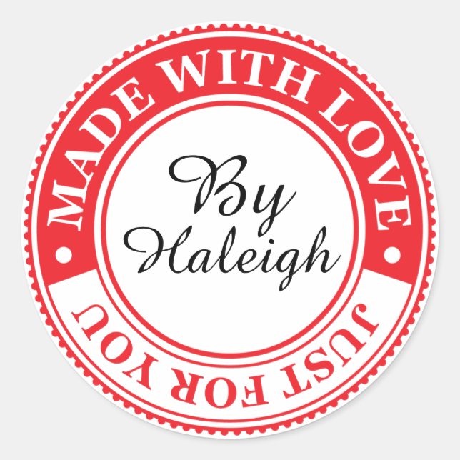 Adesivo Redondo Feita com o Love Sticker - SRF (Frente)