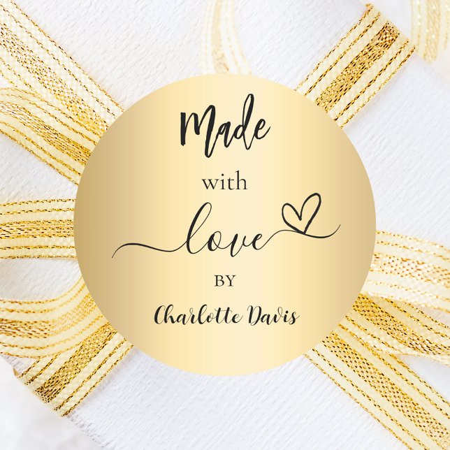 Adesivo Redondo Feita com o nome de ouro do amor (Criador carregado)