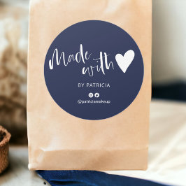 Adesivo Redondo Feita com o script de amor - marinho azul minimali