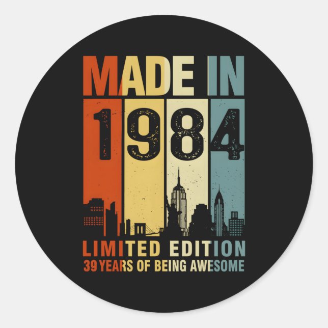 Adesivo Redondo Feita Em 1984, 39 Anos De Esforço (Frente)
