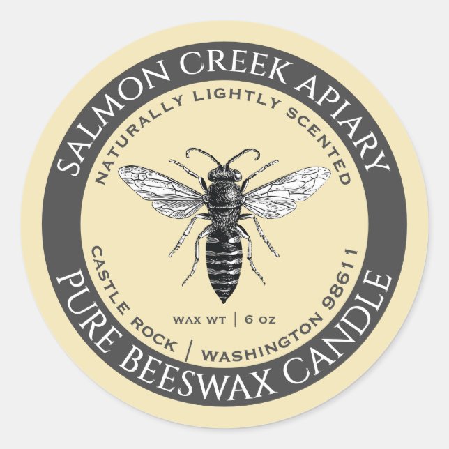 Adesivo Redondo Feita Por Abelhas Rainha Cerveja De Bee Amarelo (Frente)