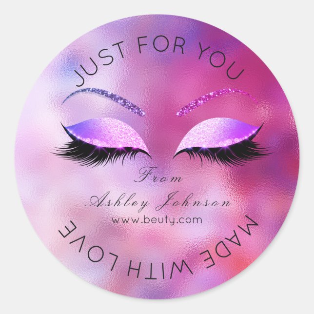Adesivo Redondo Feita Por Glitter Lashes Bela Maquiagem Rosa Púrpu (Frente)