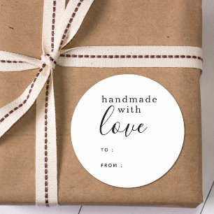 Adesivo Redondo Feitas à mão com amor preto personalizado e bran