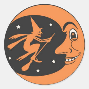 Adesivo Redondo Feiticeira das Halloween e palitos da Lua