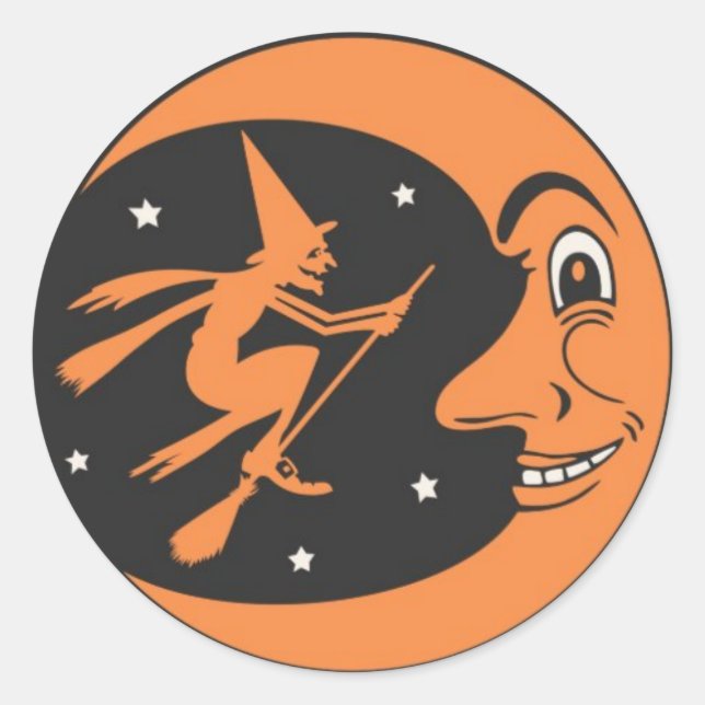 Adesivo Redondo Feiticeira das Halloween e palitos da Lua (Frente)