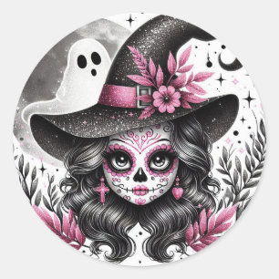Adesivo Redondo Feiticeira de Açúcar do Halloween