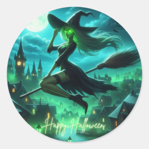 Adesivo Redondo Feiticeira de Halloween verde-Spooky