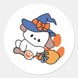 Adesivo Redondo Feiticeira de pata no treinamento - Cão de Hallowe