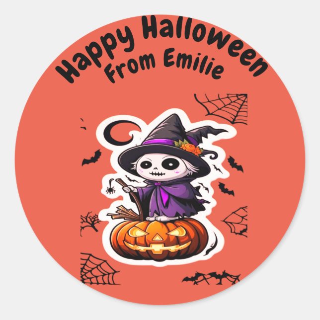 Adesivo Redondo Feiticeira-espantalho-doce-abóbora-das-bruxas-do-H (Frente)