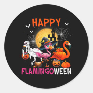 Adesivo Redondo Feiticeira Flamingo, Cor-de-rosa, do Halloween