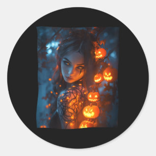Adesivo Redondo Feiticeira Mística de Encantação de Halloween bril
