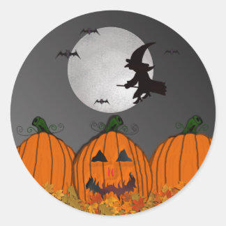 Adesivo Redondo Feiticeira nos Stickers do Halloween de Voo