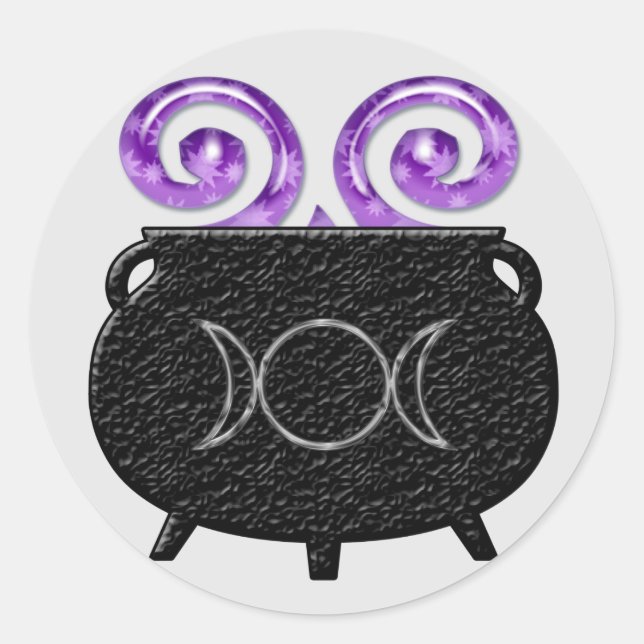 Adesivo Redondo Feiticeira Tripla Breve Pintadas com Caldeirão (Frente)