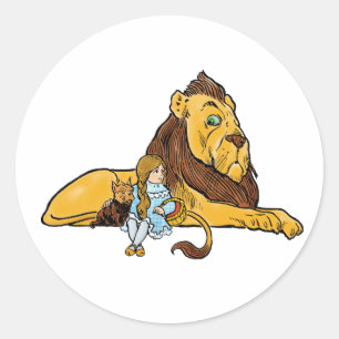 Adesivo Redondo Feiticeiro de Oz, Dorothy e Toto com Leão
