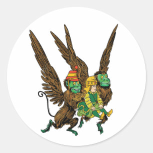 Adesivo Redondo Feiticeiro Vintage de Oz, Dorothy, macacos voadore