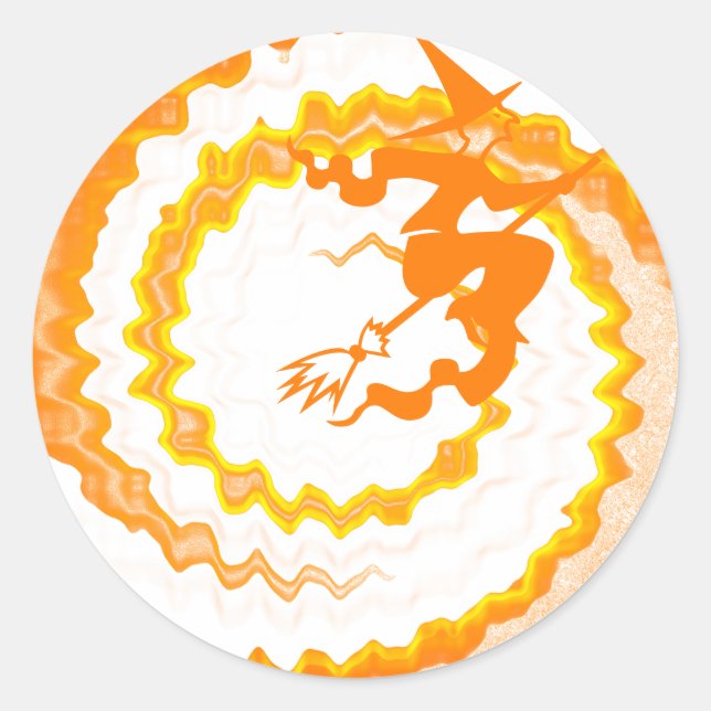 Adesivo Redondo Feitiço mágico da bruxa-voadora engraçado Hallowee (Frente)