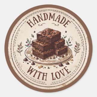 Adesivo Redondo Feito à Mão com Amor | Brownies de Chocolate