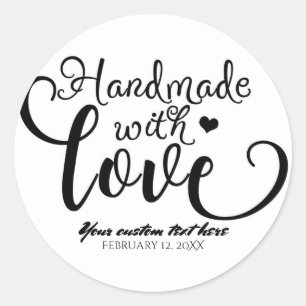 Adesivo Redondo Feito à Mão com Amor Chic Preto & Branco Personali
