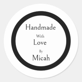 Adesivo Redondo Feito à Mão Com Amor Moderno Minimalista Simples P