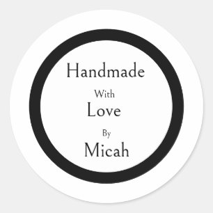Adesivo Redondo Feito à Mão Com Amor Moderno Minimalista Simples P