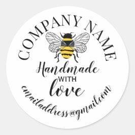 Adesivo Redondo Feito à mão com amor nome da empresa bee
