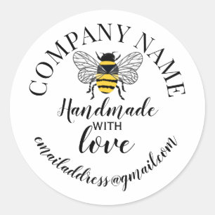 Adesivo Redondo Feito à mão com amor nome da empresa bee