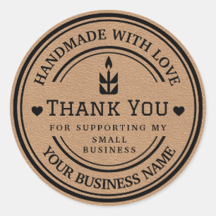 Adesivo Redondo feito à mão com amor Obrigado Chama