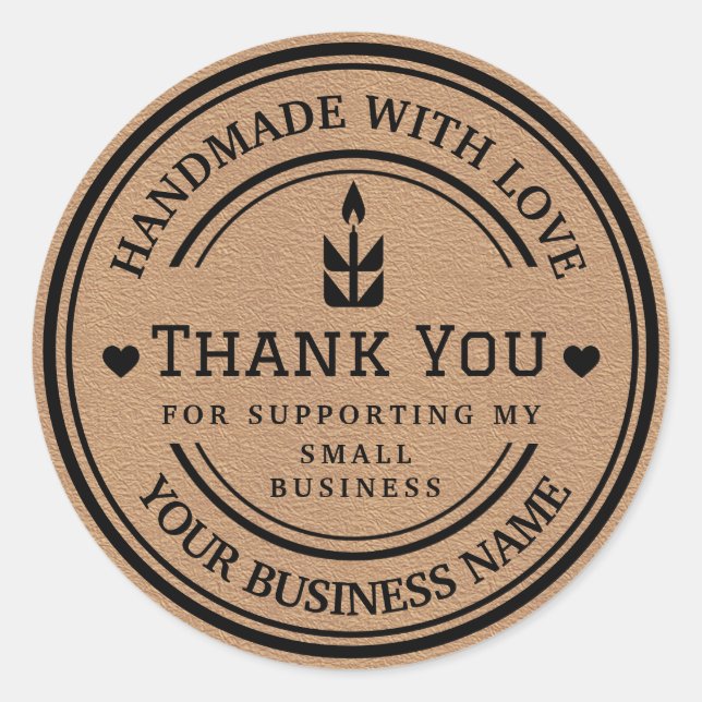 Adesivo Redondo feito à mão com amor | Obrigado Chama (Frente)