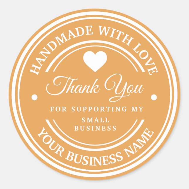 Adesivo Redondo Feito à mão com amor | obrigado rótulo redondo clá (Frente)