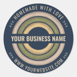 Adesivo Redondo Feito à Mão Com Amor | Pequena Empresa Azul Marinh