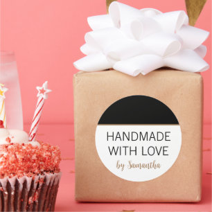 Adesivo Redondo Feito à Mão com Amor por Nome Ouro Preto