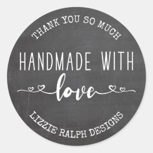 Adesivo Redondo Feito à Mão com Amor Quadro Negro Personalizado Ob