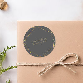 Adesivo Redondo Feito à mão com efeito dourado geométrico cinza