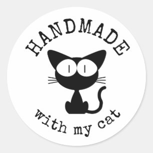 Adesivo Redondo Feito à mão com meu gato - Desenho de gato preto