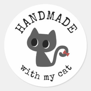 Adesivo Redondo Feito à mão com meu gato - Desenho de gato preto