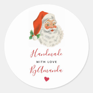 Adesivo Redondo Feito à mão com o Amor Retro Vintage Papai Noel