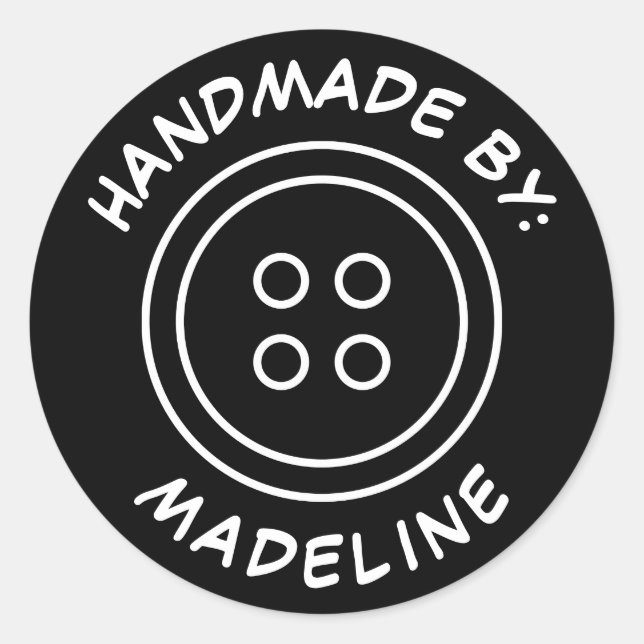 Adesivo Redondo Feito à mão por | Adicione seu nome (Frente)