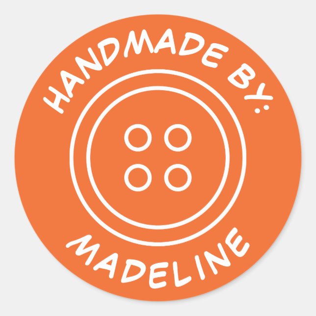 Adesivo Redondo Feito à mão por | Adicione seu nome (Frente)