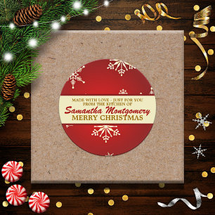 Adesivo Redondo Feito com Amor Floco de Neve (vermelho)