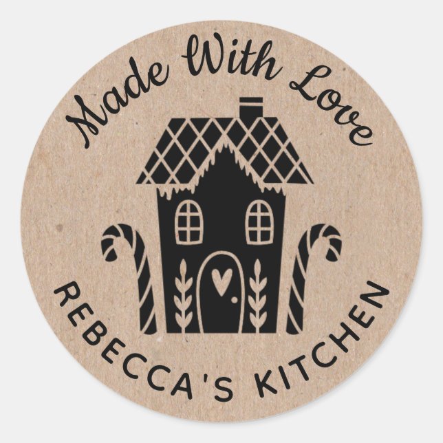 Adesivo Redondo Feito Com Amor, Kraft, Baking De Natal (Frente)