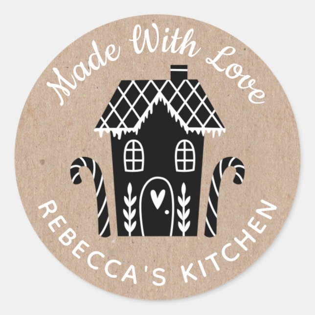 Adesivo Redondo Feito com amor, Kraft Natal (Frente)