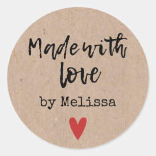 Adesivo Redondo Feito Com Amor, Kraft Personalizado