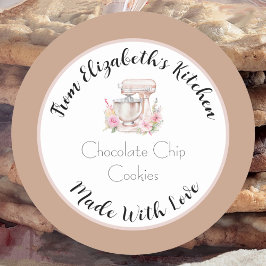 Adesivo Redondo Feito com Amor Mistura Floral Marrom Presente Case