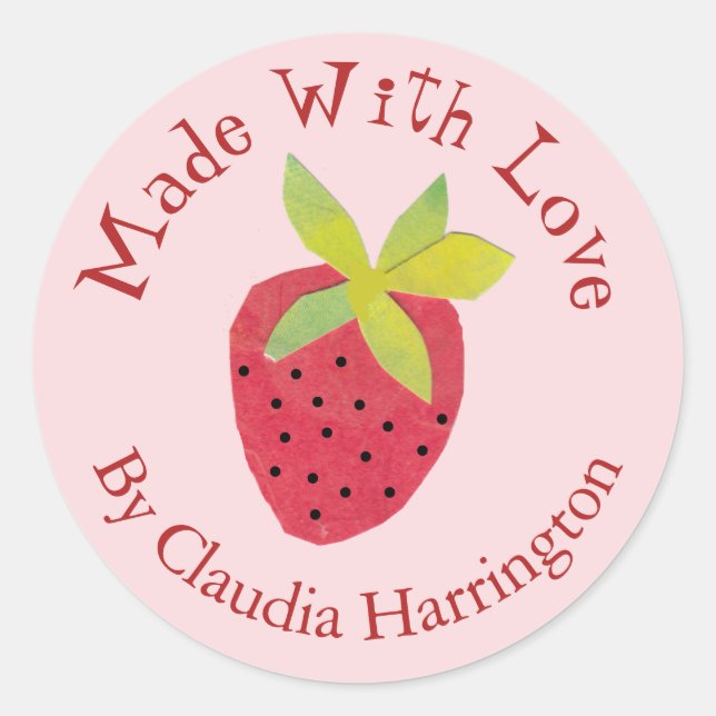 Adesivo Redondo Feito Com Amor Morango Vale Artífice do Dia dos Na (Frente)