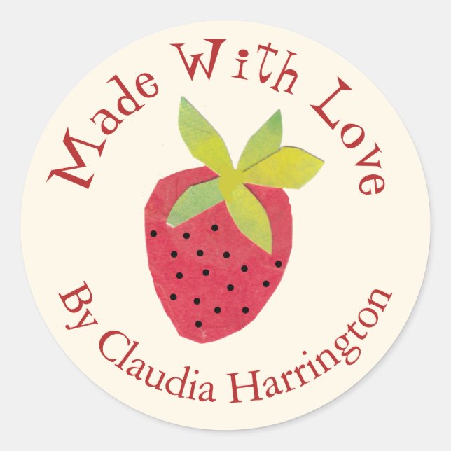 Adesivo Redondo Feito com Amor Morango Vale do Amor Artesã Maker (Frente)